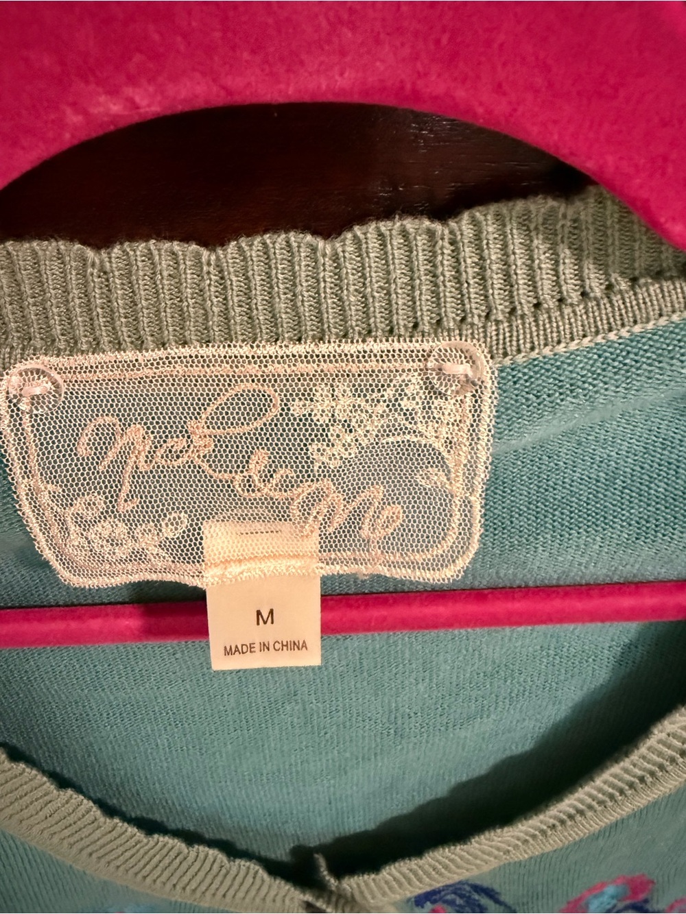 Nick & Me Mint Green Embroidered Cardigan Sweater - Size M - Picture 2 of 3